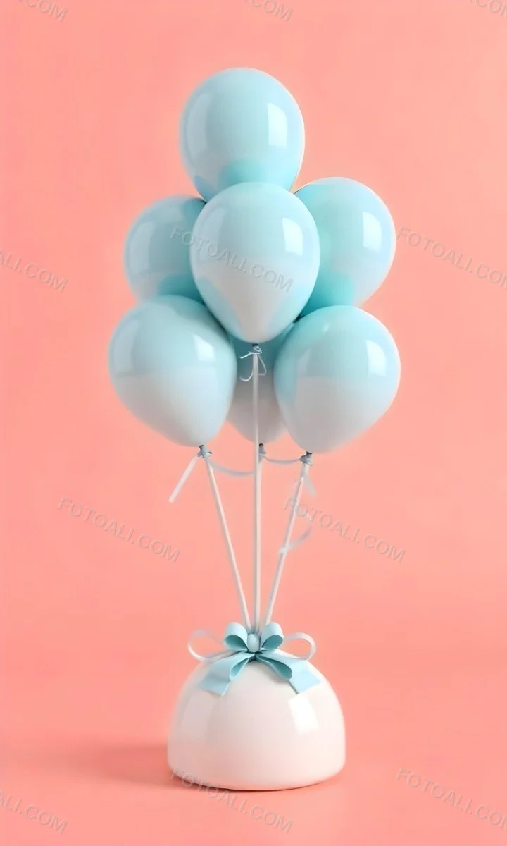 A Bunch Of Light Blue Balloons Floating Against A Pink Background 8 A046