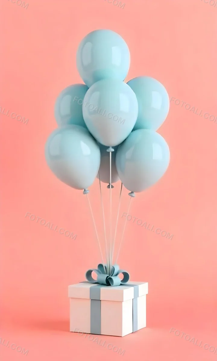 A Bunch Of Light Blue Balloons Floating Against A Pink Background 9 A4f1