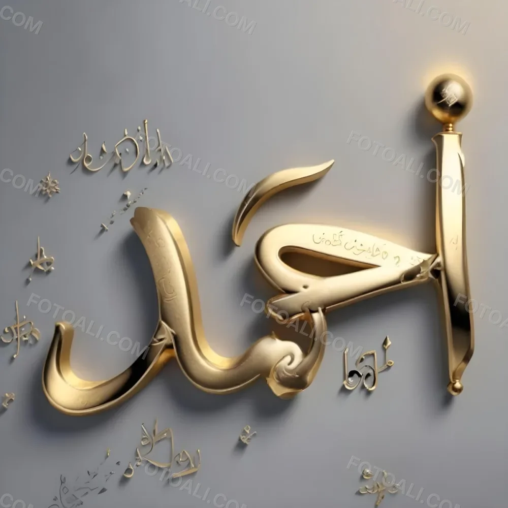 A Calligraphic Arabic Text In Gold Color Against A Gray Background With Some Decorative Elements Like Small Golden Shapes 30 8797