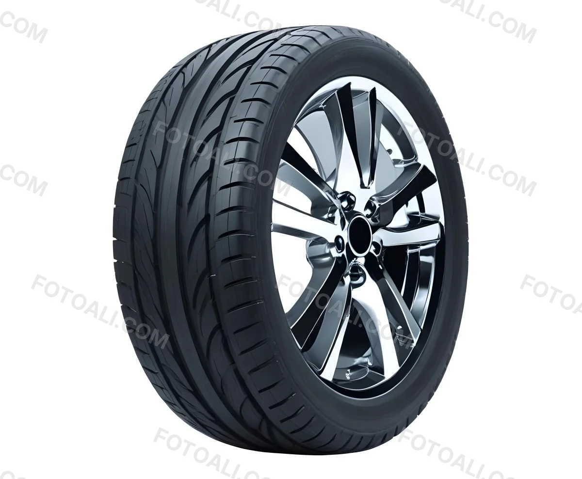 A Car Tire With A Black Rim White Rubber And Deep Treads Isolated On A Black Background 30 3744