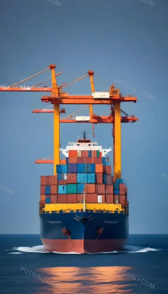 A Cargo Ship Carrying Colorful Shipping Containers On The Open Ocean With A Crane Visible In The Foreground 3 048d