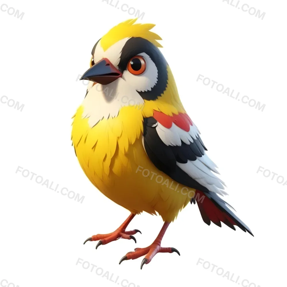 A Cartoon Bird With Yellow White And Black Feathers Yellow Eyes And A Red Beak Standing On A White Background 5 160d