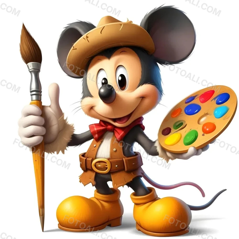 A Cartoon Mouse Character Wearing A Cowboy Hat And Holding A Paintbrush And Palette With A Friendly And Expressive Facial Expression 10 50e6