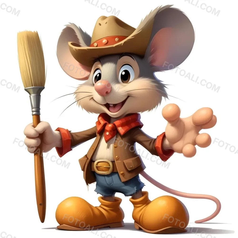 A Cartoon Mouse Character Wearing A Cowboy Hat And Holding A Paintbrush And Palette With A Friendly And Expressive Facial Expression 3 F361
