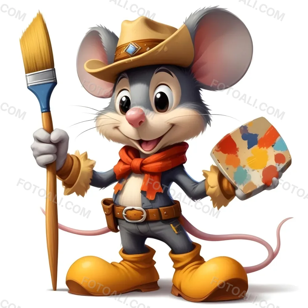 A Cartoon Mouse Character Wearing A Cowboy Hat And Holding A Paintbrush And Palette With A Friendly And Expressive Facial Expression 5 0af4