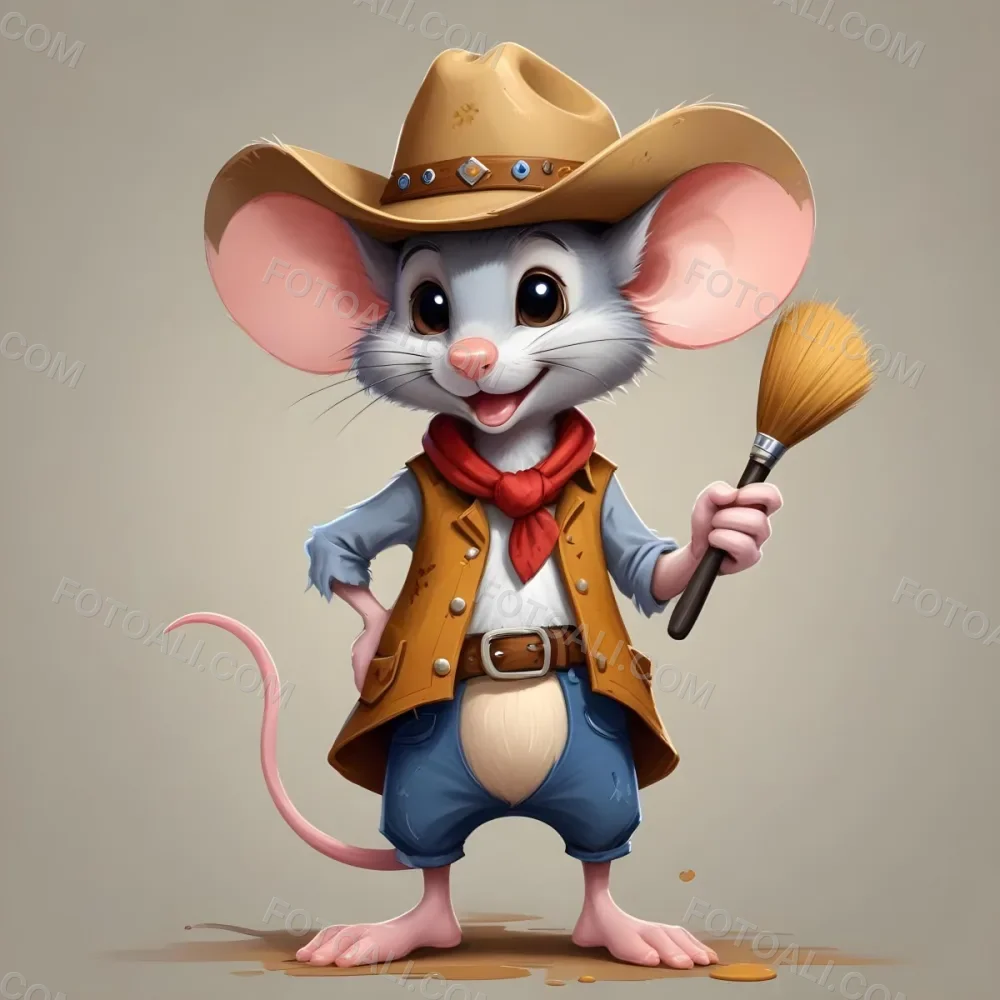 A Cartoon Mouse Character Wearing A Cowboy Hat And Holding A Paintbrush And Palette With A Friendly And Expressive Facial Expression 7 Bd0c
