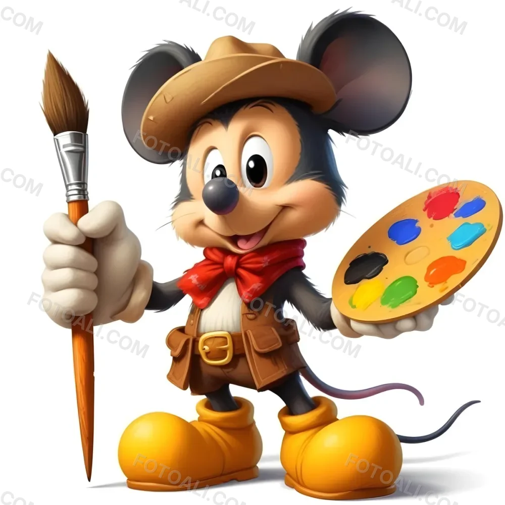A Cartoon Mouse Character Wearing A Cowboy Hat And Holding A Paintbrush And Palette With A Friendly And Expressive Facial Expression 9 499e
