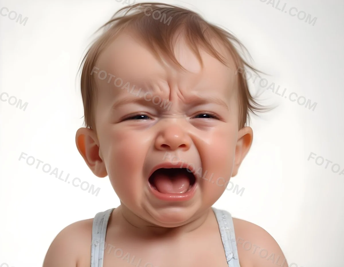 A Caucasian Baby Approximately 1 Year Old With Short Light Brown Hair Crying Intensely The Baby Has A Distressed Expression With Tears Visible On The Cheeks The Background Is Plain And Light Colored 15 Ce48