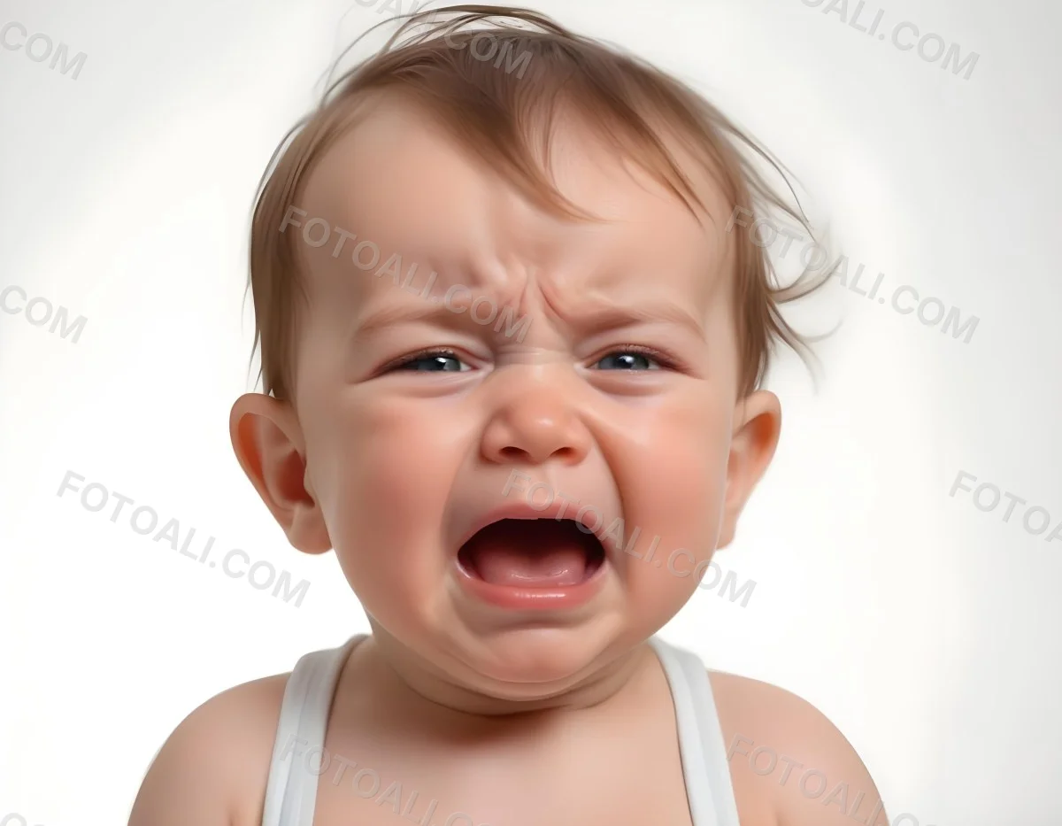 A Caucasian Baby Approximately 1 Year Old With Short Light Brown Hair Crying Intensely The Baby Has A Distressed Expression With Tears Visible On The Cheeks The Background Is Plain And Light Colored 20 80dd