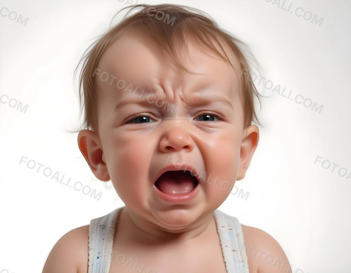 A Caucasian Baby Approximately 1 Year Old With Short Light Brown Hair Crying Intensely The Baby Has A Distressed Expression With Tears Visible On The Cheeks The Background Is Plain And Light Colored 23 8625