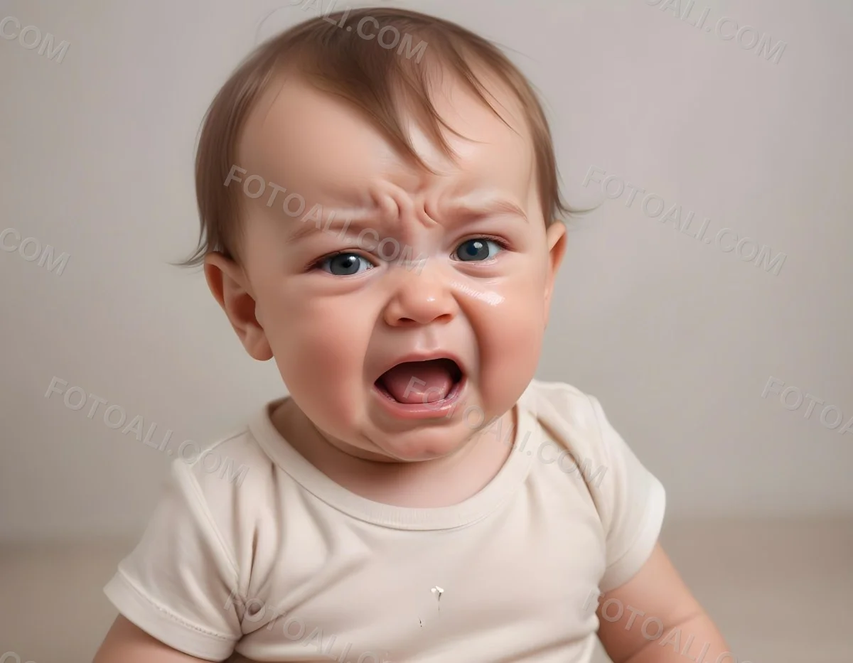 A Caucasian Baby Approximately 1 Year Old With Short Light Brown Hair Crying Intensely The Baby Has A Distressed Expression With Tears Visible On The Cheeks The Background Is Plain And Light Colored 26 5347