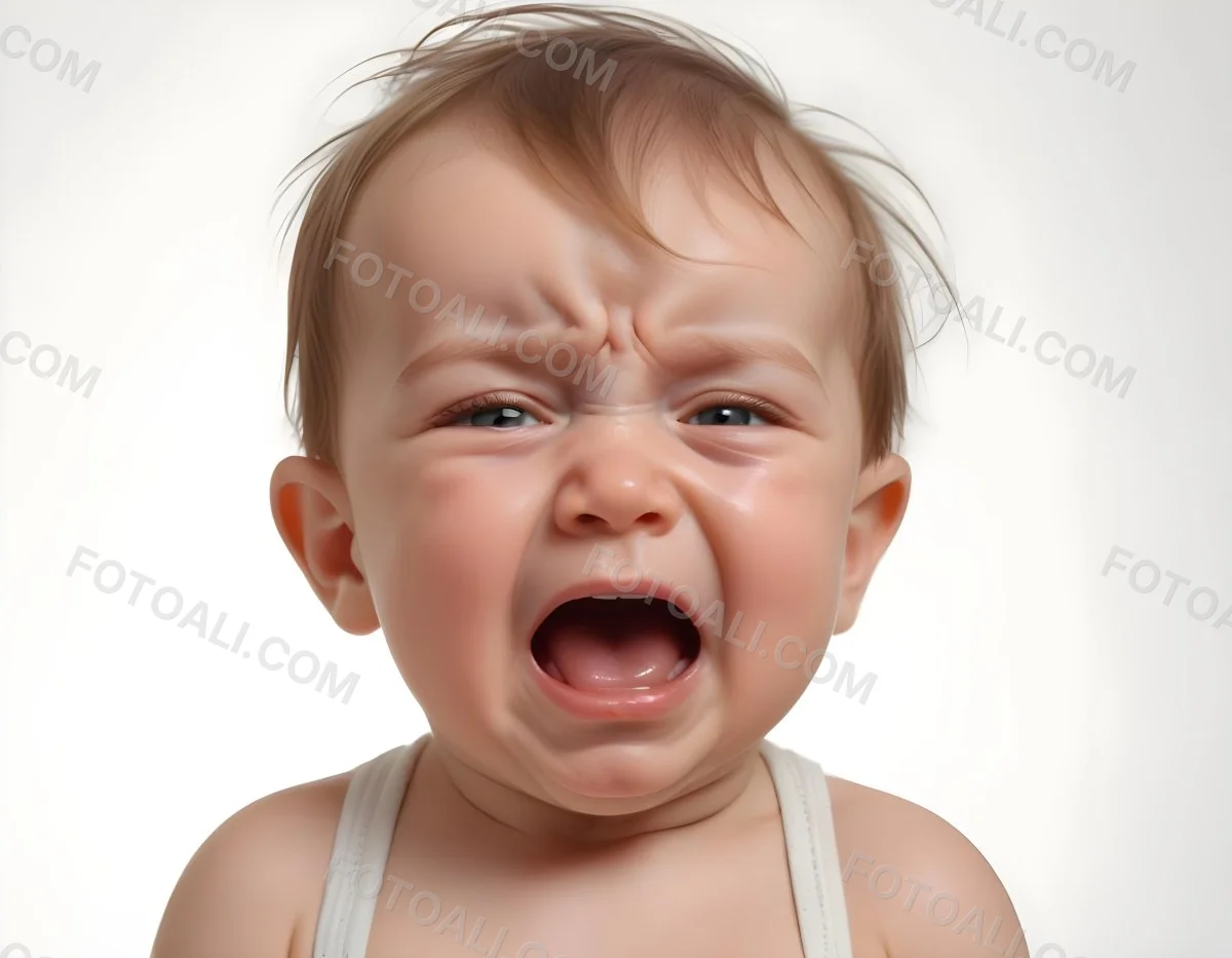 A Caucasian Baby Approximately 1 Year Old With Short Light Brown Hair Crying Intensely The Baby Has A Distressed Expression With Tears Visible On The Cheeks The Background Is Plain And Light Colored 27 0665