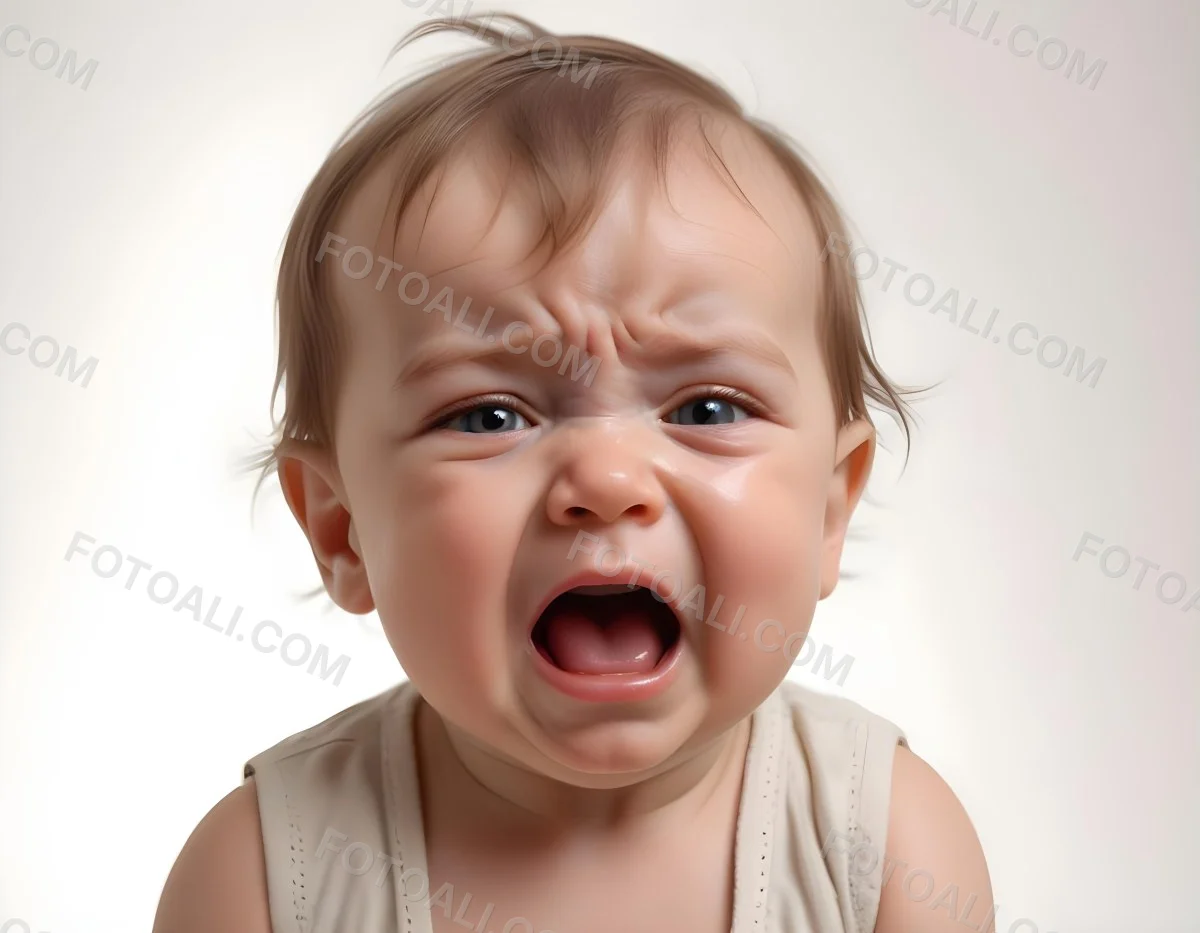 A Caucasian Baby Approximately 1 Year Old With Short Light Brown Hair Crying Intensely The Baby Has A Distressed Expression With Tears Visible On The Cheeks The Background Is Plain And Light Colored 5 7f7b