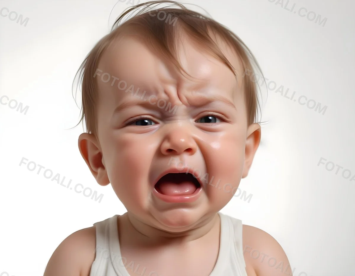 A Caucasian Baby Approximately 1 Year Old With Short Light Brown Hair Crying Intensely The Baby Has A Distressed Expression With Tears Visible On The Cheeks The Background Is Plain And Light Colored 8 E181