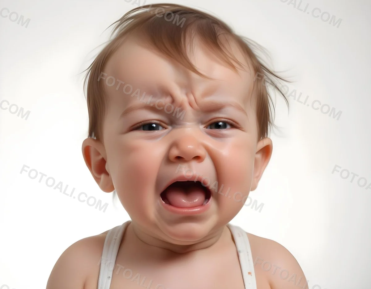 A Caucasian Baby Approximately 1 Year Old With Short Light Brown Hair Crying Intensely The Baby Has A Distressed Expression With Tears Visible On The Cheeks The Background Is Plain And Light Colored 9 Cf54