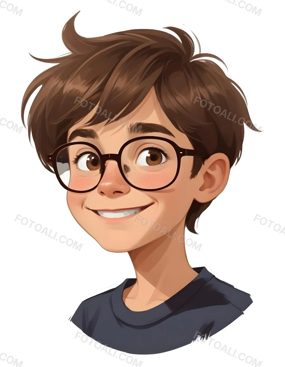 A Caucasian Boy With Brown Hair Wearing Glasses 12 Years Old Smiling In A White Background 2 2fa7