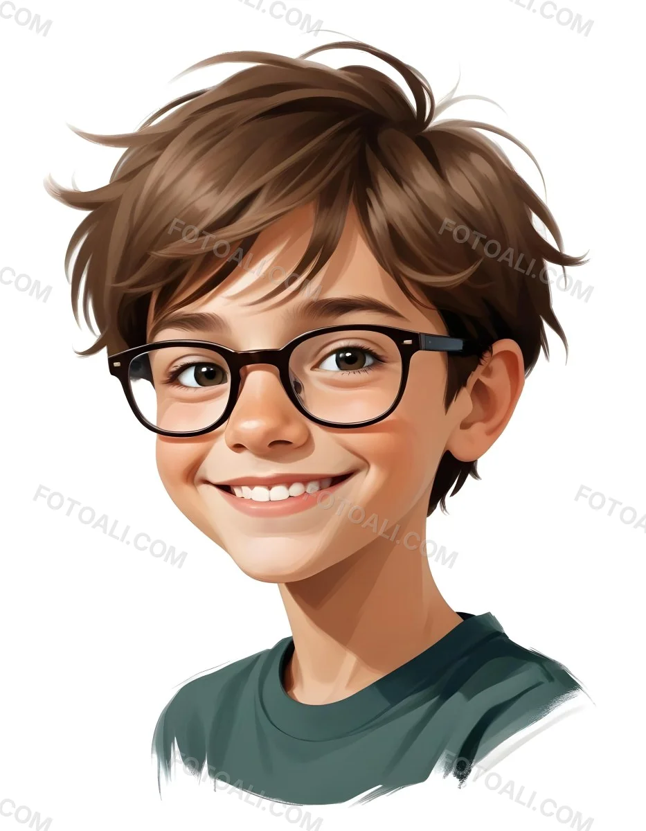 A Caucasian Boy With Brown Hair Wearing Glasses 12 Years Old Smiling In A White Background 5 D1d5