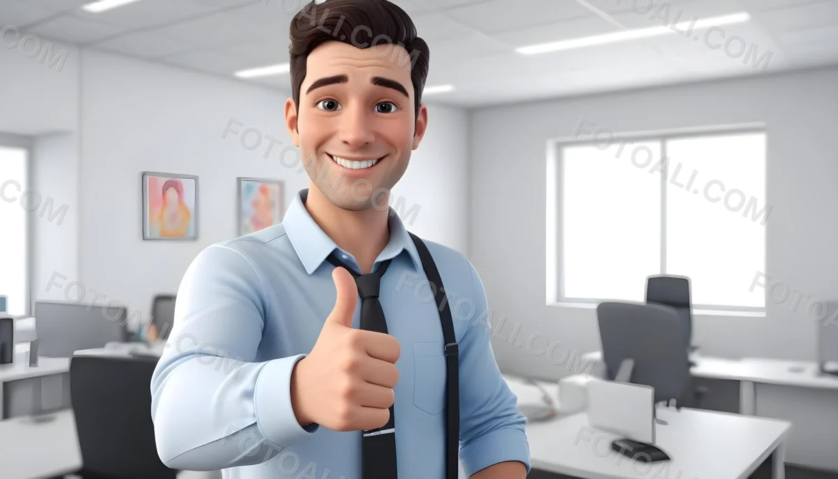 A Caucasian Man 28 Years Old Dark Hair Smiling And Doing A Thumbs Up In A Bright Office 3 45a7