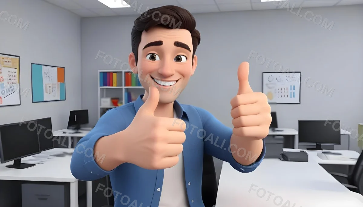 A Caucasian Man 28 Years Old Dark Hair Smiling And Doing A Thumbs Up In A Bright Office 36 2211