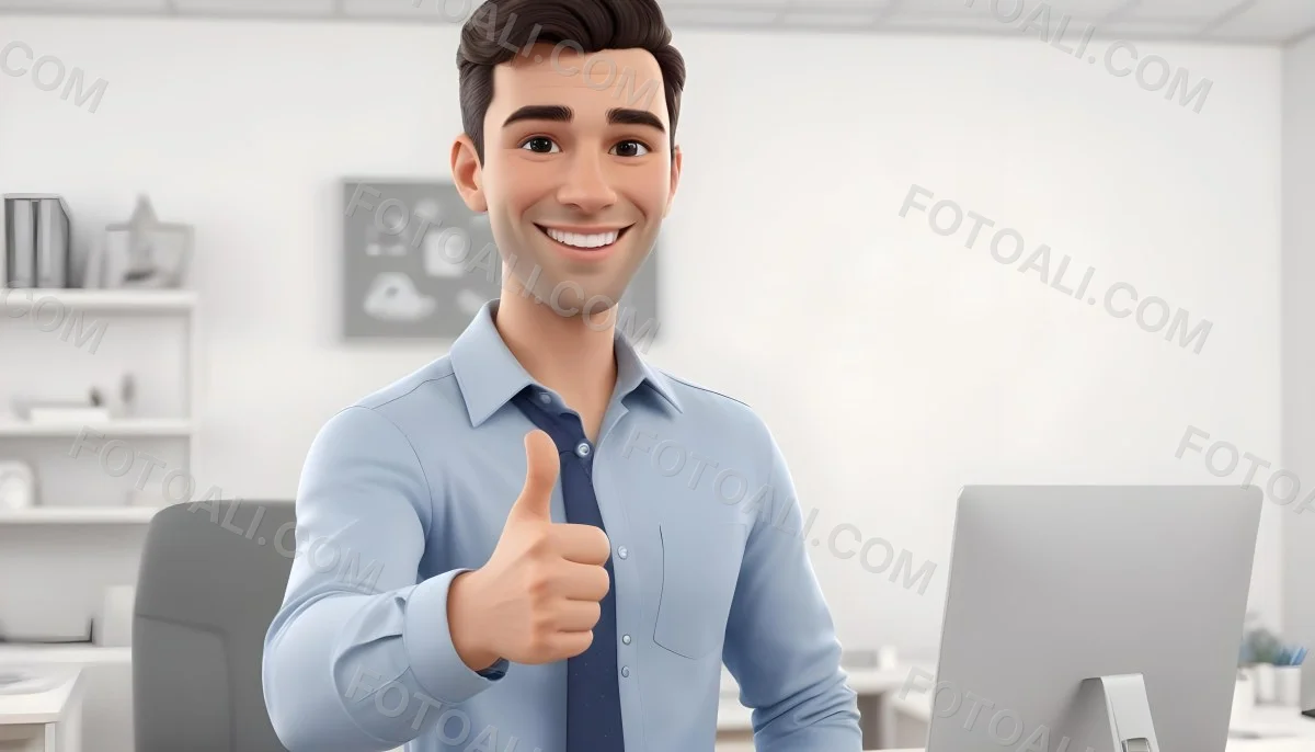 A Caucasian Man 28 Years Old Dark Hair Smiling And Doing A Thumbs Up In A Bright Office 5 6668