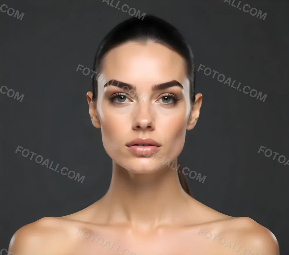 A Caucasian Woman 25 Years Old Dark Hair Nude Shoulders Wearing Makeup In A Grey Background 23 4a9d