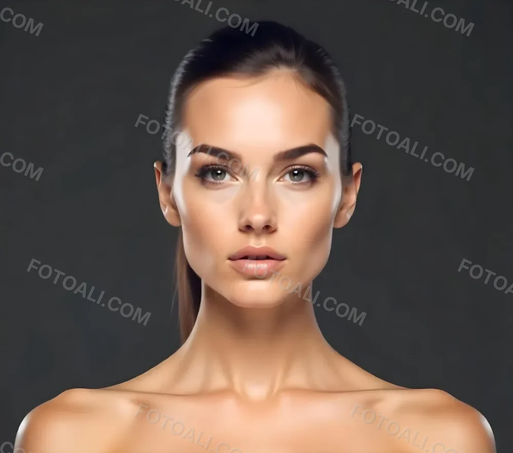 A Caucasian Woman 25 Years Old Dark Hair Nude Shoulders Wearing Makeup In A Grey Background 5 7ea1
