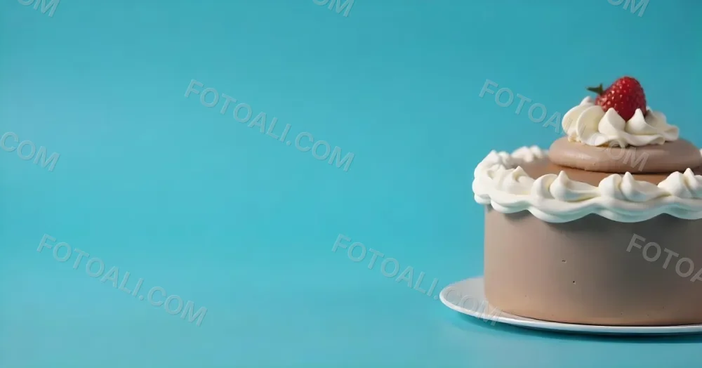 A Chocolate Cake With Chocolate Frosting On A White Plate Plain Blue Background Studio Shot Minimalist Food Photography 14 4c18