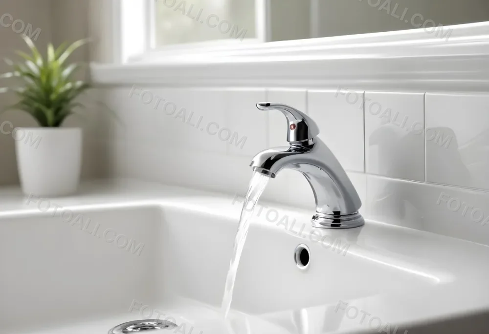 A Chrome Faucet With Water Running In A White Sink With A Soap Dish In The Background 13 6dbd