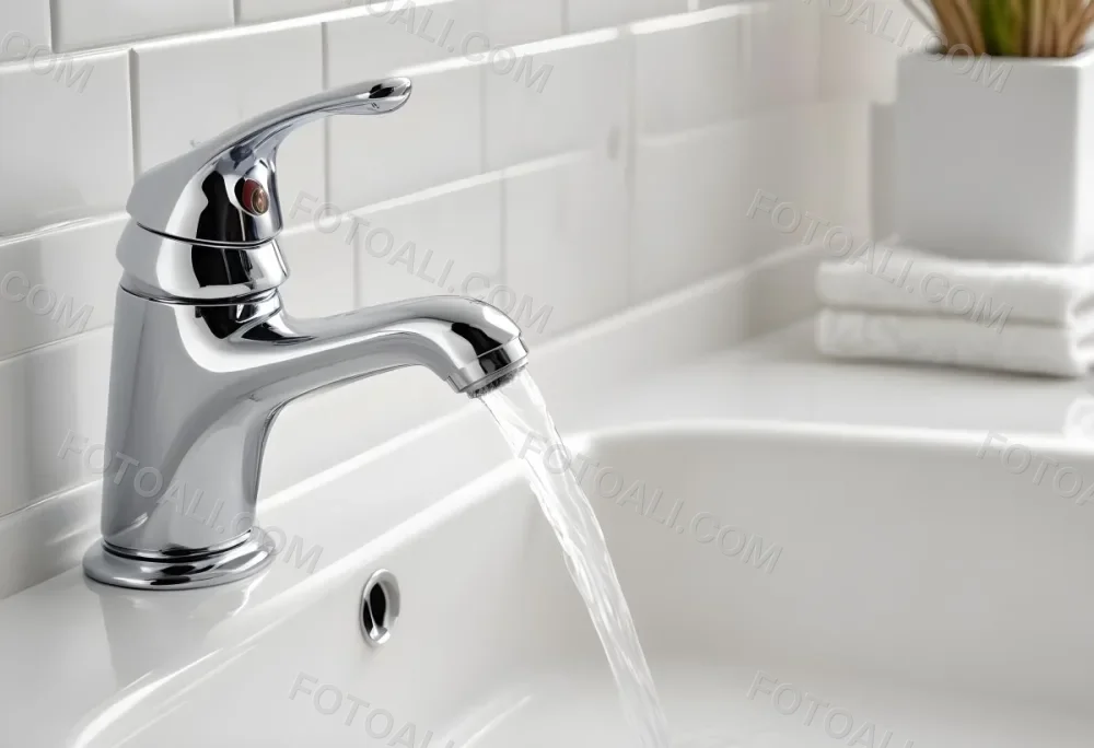 A Chrome Faucet With Water Running In A White Sink With A Soap Dish In The Background 15 2ecf