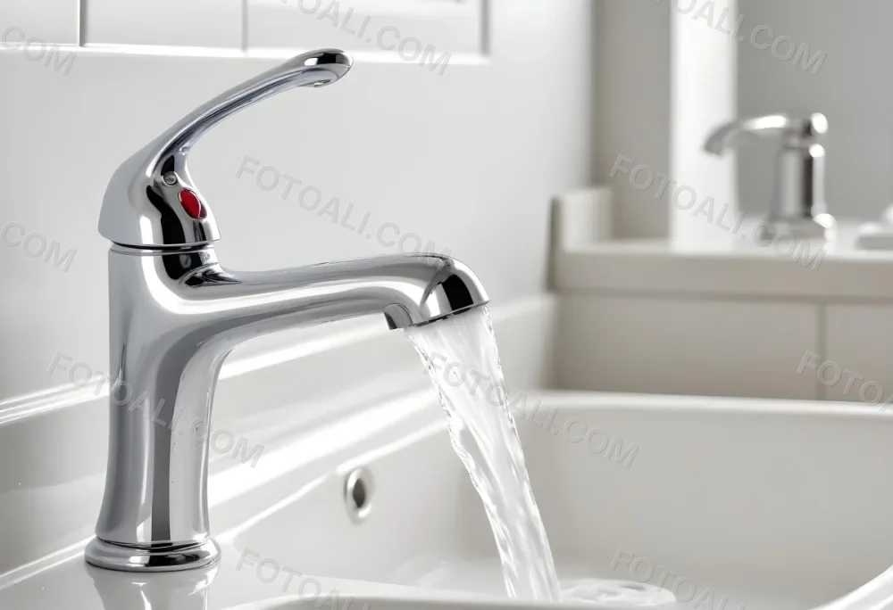 A Chrome Faucet With Water Running In A White Sink With A Soap Dish In The Background 17 2250