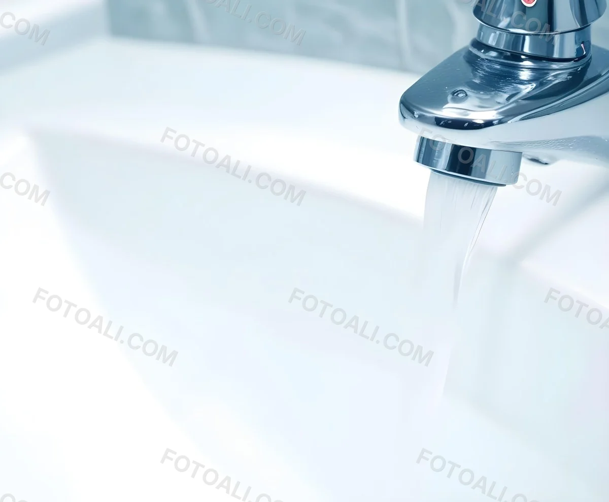 A Chrome Faucet With Water Running Into A White Sink The Background Is White 10 E329