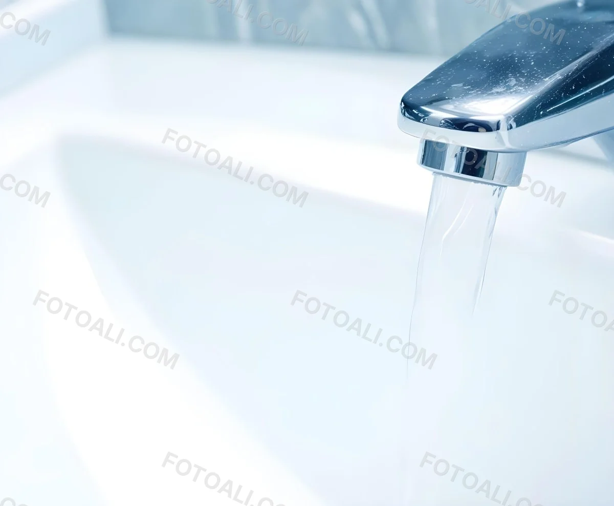 A Chrome Faucet With Water Running Into A White Sink The Background Is White 6 8fcd