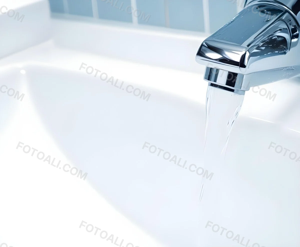 A Chrome Faucet With Water Running Into A White Sink The Background Is White 8 5361