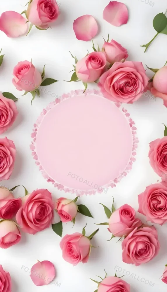 A Circular Arrangement Of Pink Roses Surrounding A Blank Pink Circle In The Center The Background Is White Enhancing The Vibrant Colors Of The Roses 12 E5a6