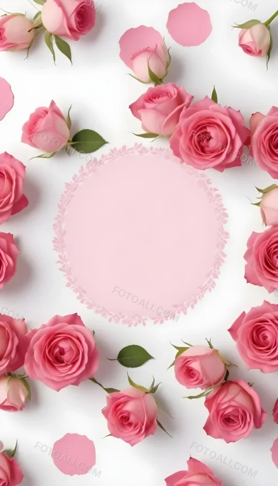 A Circular Arrangement Of Pink Roses Surrounding A Blank Pink Circle In The Center The Background Is White Enhancing The Vibrant Colors Of The Roses 14 9c10