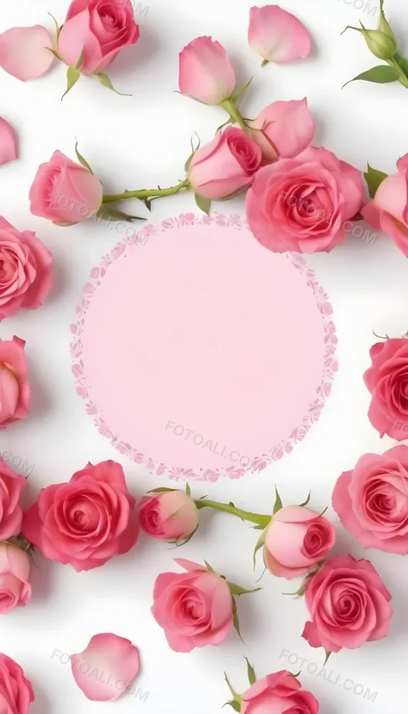 A Circular Arrangement Of Pink Roses Surrounding A Blank Pink Circle In The Center The Background Is White Enhancing The Vibrant Colors Of The Roses 2 A43f