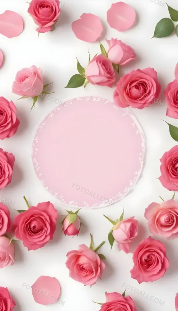 A Circular Arrangement Of Pink Roses Surrounding A Blank Pink Circle In The Center The Background Is White Enhancing The Vibrant Colors Of The Roses 29 7dc2