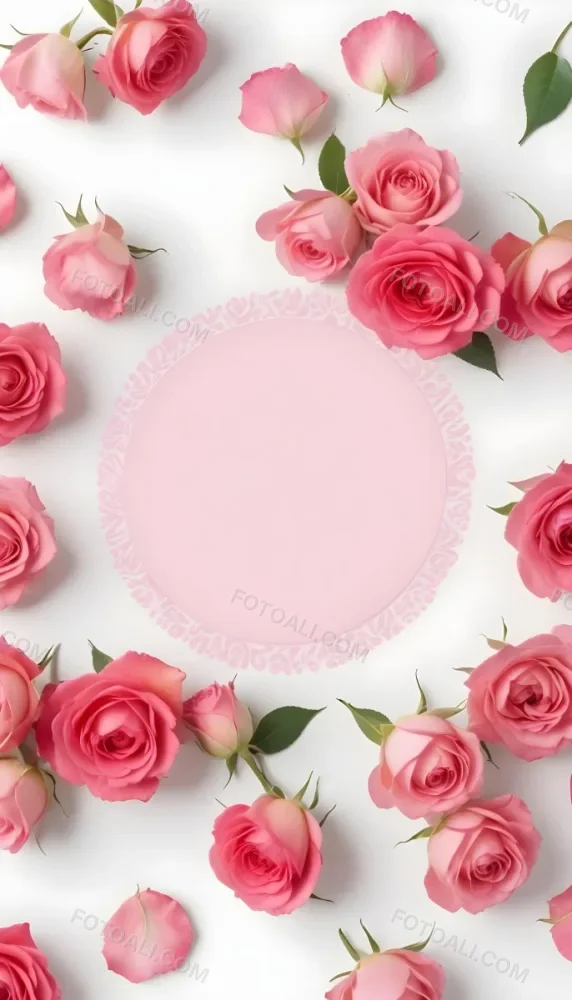 A Circular Arrangement Of Pink Roses Surrounding A Blank Pink Circle In The Center The Background Is White Enhancing The Vibrant Colors Of The Roses 30 344f