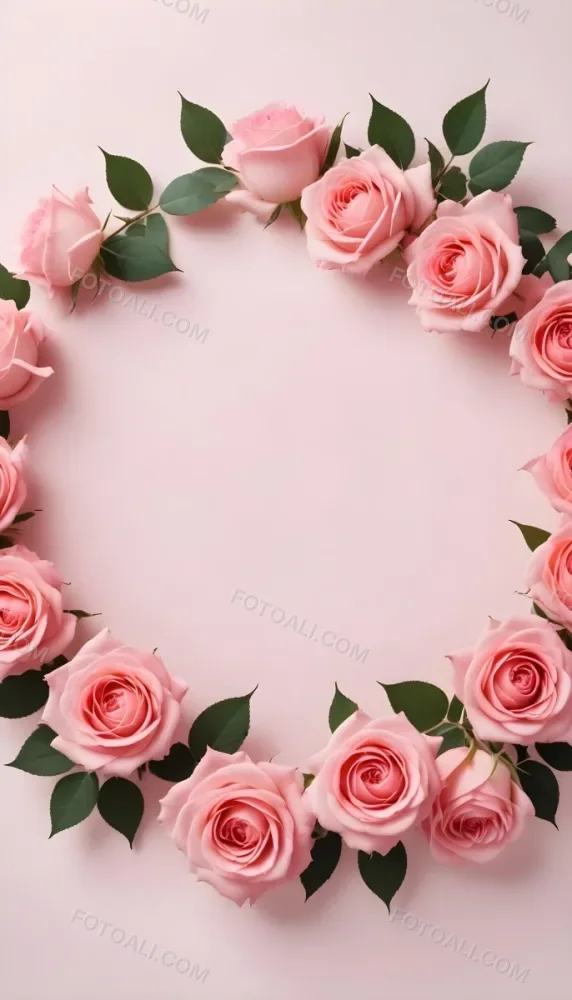 A Circular Arrangement Of Pink Roses Surrounding A Blank Pink Circle In The Center The Background Is White Enhancing The Vibrant Colors Of The Roses 42 A44e