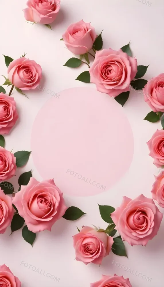 A Circular Arrangement Of Pink Roses Surrounding A Blank Pink Circle In The Center The Background Is White Enhancing The Vibrant Colors Of The Roses 46 3e1a