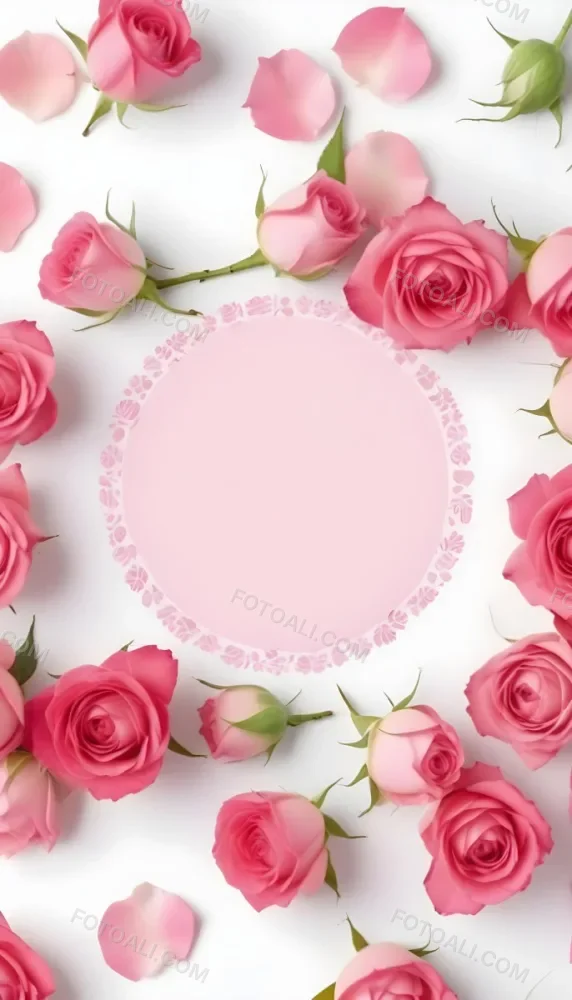 A Circular Arrangement Of Pink Roses Surrounding A Blank Pink Circle In The Center The Background Is White Enhancing The Vibrant Colors Of The Roses 6 4c6d