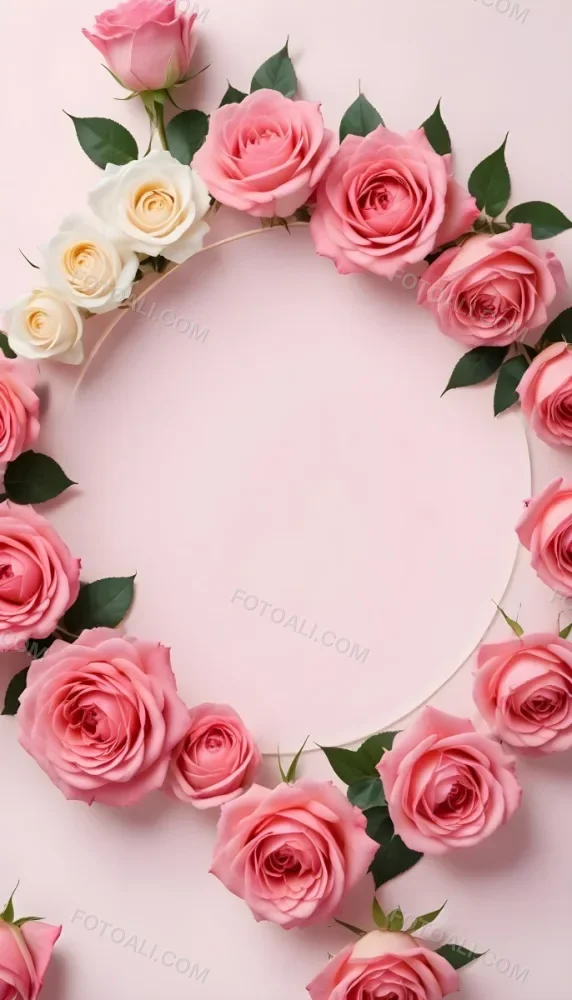A Circular Arrangement Of Pink Roses Surrounding A Blank Pink Circle In The Center The Background Is White Enhancing The Vibrant Colors Of The Roses 9 C601