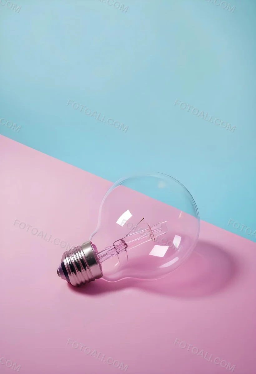 A Clear Light Bulb Lying On A Pink Surface With A Blue Background The Bulb Has A Classic Filament Design Visible Inside The Color Contrast Between The Pink And Blue Creates A Vibrant Aesthetic 30 7cc4