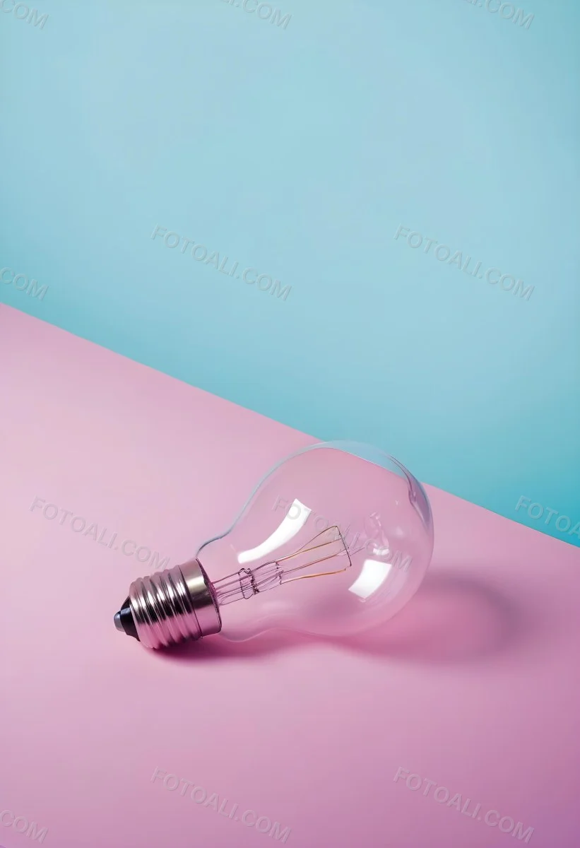 A Clear Light Bulb Lying On A Pink Surface With A Blue Background The Bulb Has A Classic Filament Design Visible Inside The Color Contrast Between The Pink And Blue Creates A Vibrant Aesthetic 36 5ee8