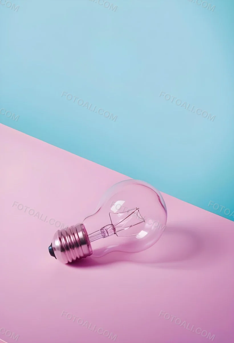 A Clear Light Bulb Lying On A Pink Surface With A Blue Background The Bulb Has A Classic Filament Design Visible Inside The Color Contrast Between The Pink And Blue Creates A Vibrant Aesthetic 6 Aea1
