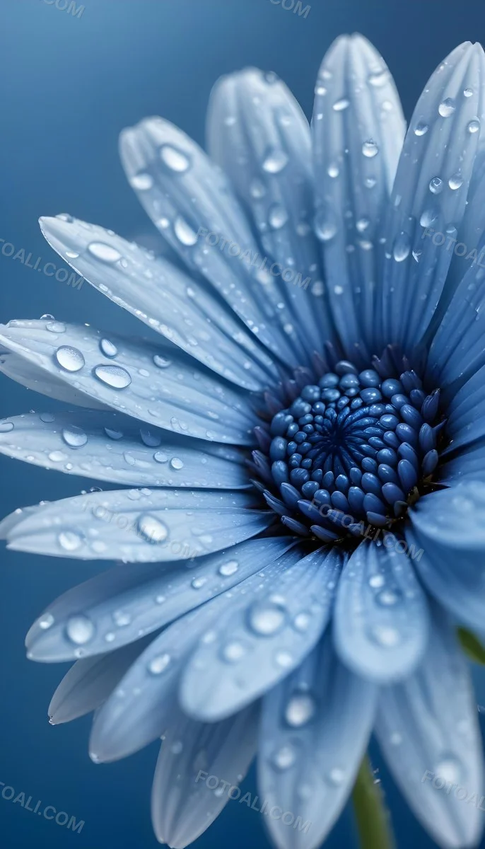 A Close Up Of A Blue Daisy Flower With Water Droplets On The Petals Against A Blurred Blue Background 11 5545