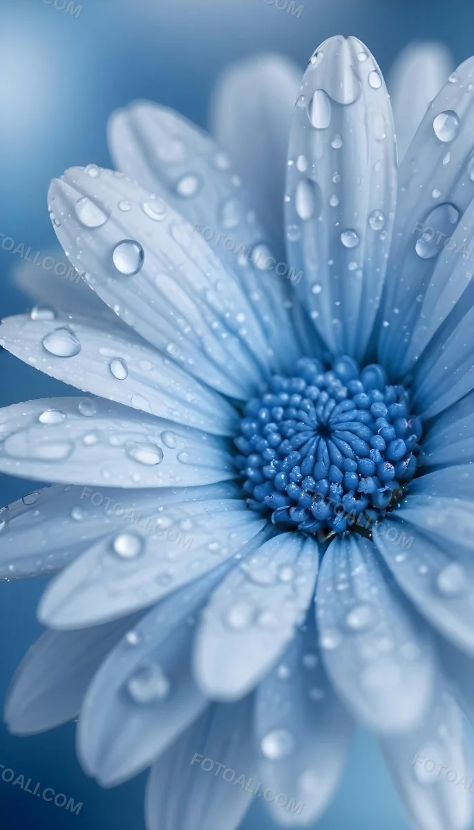 A Close Up Of A Blue Daisy Flower With Water Droplets On The Petals Against A Blurred Blue Background 15 2829