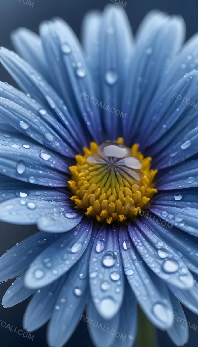 A Close Up Of A Blue Daisy Flower With Water Droplets On The Petals Against A Blurred Blue Background 8 4007