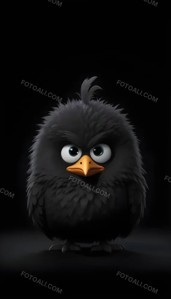 A Close Up Of A Cute Black Cartoon Penguin With Large Expressive Eyes And An Orange Beak Against A Dark Background 34 7064