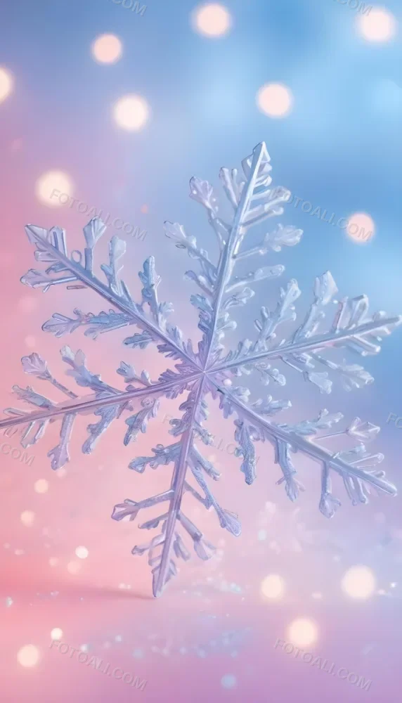 A Close Up Of A Large Intricate Snowflake Against A Soft Blurred Pink And Blue Background With Glowing Bokeh Lights 10 Aff0